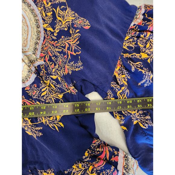 Free People Women's Top Size XS Boho Ruffle Blouse Blue - Picture 11 of 11